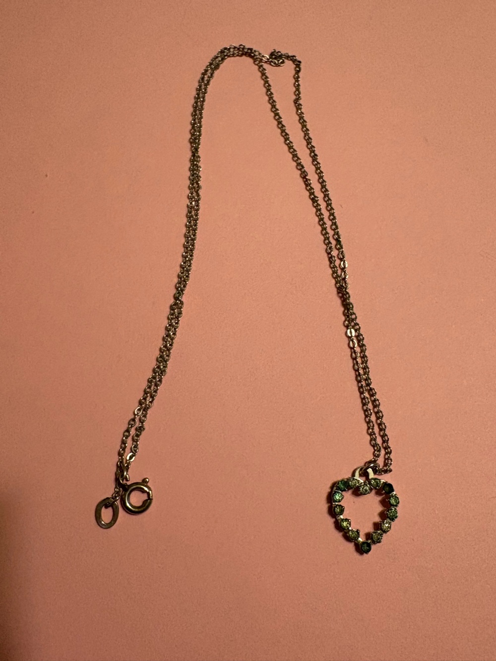 Vintage Krementz Delicate Green Crystal Open Heart Pendant Necklace
